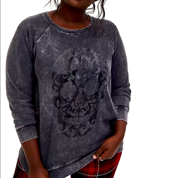 torrid Tops - Torrid black mineral wash skull design sweatshirt